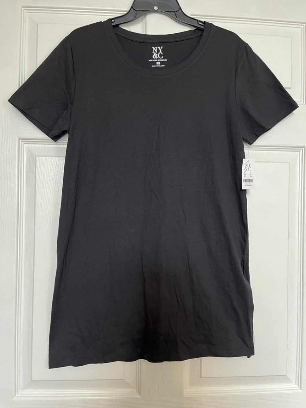 NY&C Black Tunic Length Short Sleeve Tee - Women’s M Cotton - NWT